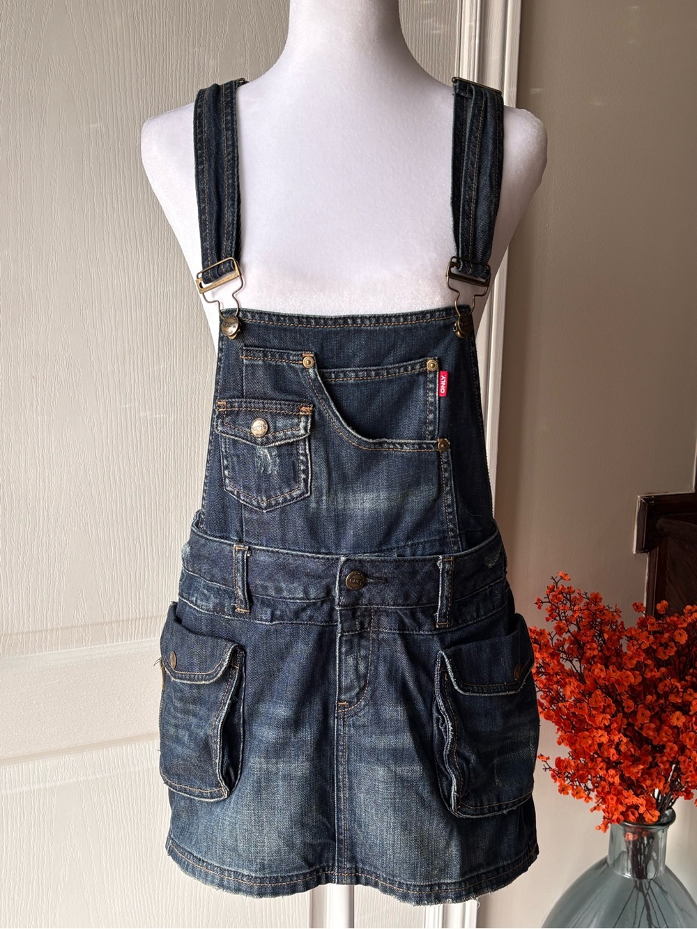 Only Jeans: Dark Wash Denim Overalls with Skirt
